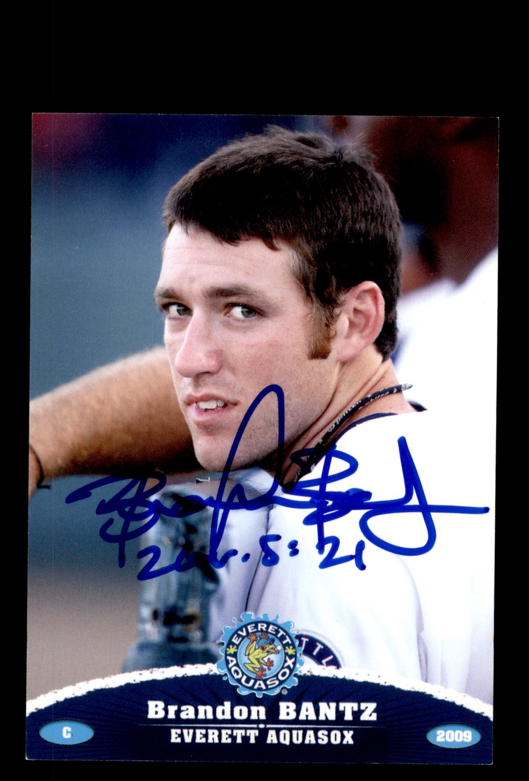 Signed Baseball Card Auto 2009 Grandstand Everett AquaSox Brandon Bantz
