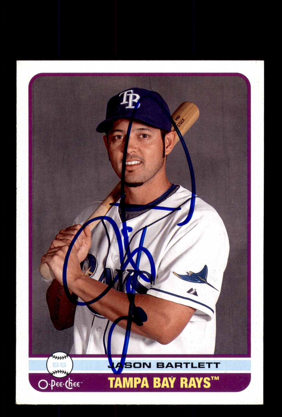 Signed Baseball Card Auto 2009 O-Pee-Chee #48 Jason Bartlett Tampa Bay Rays