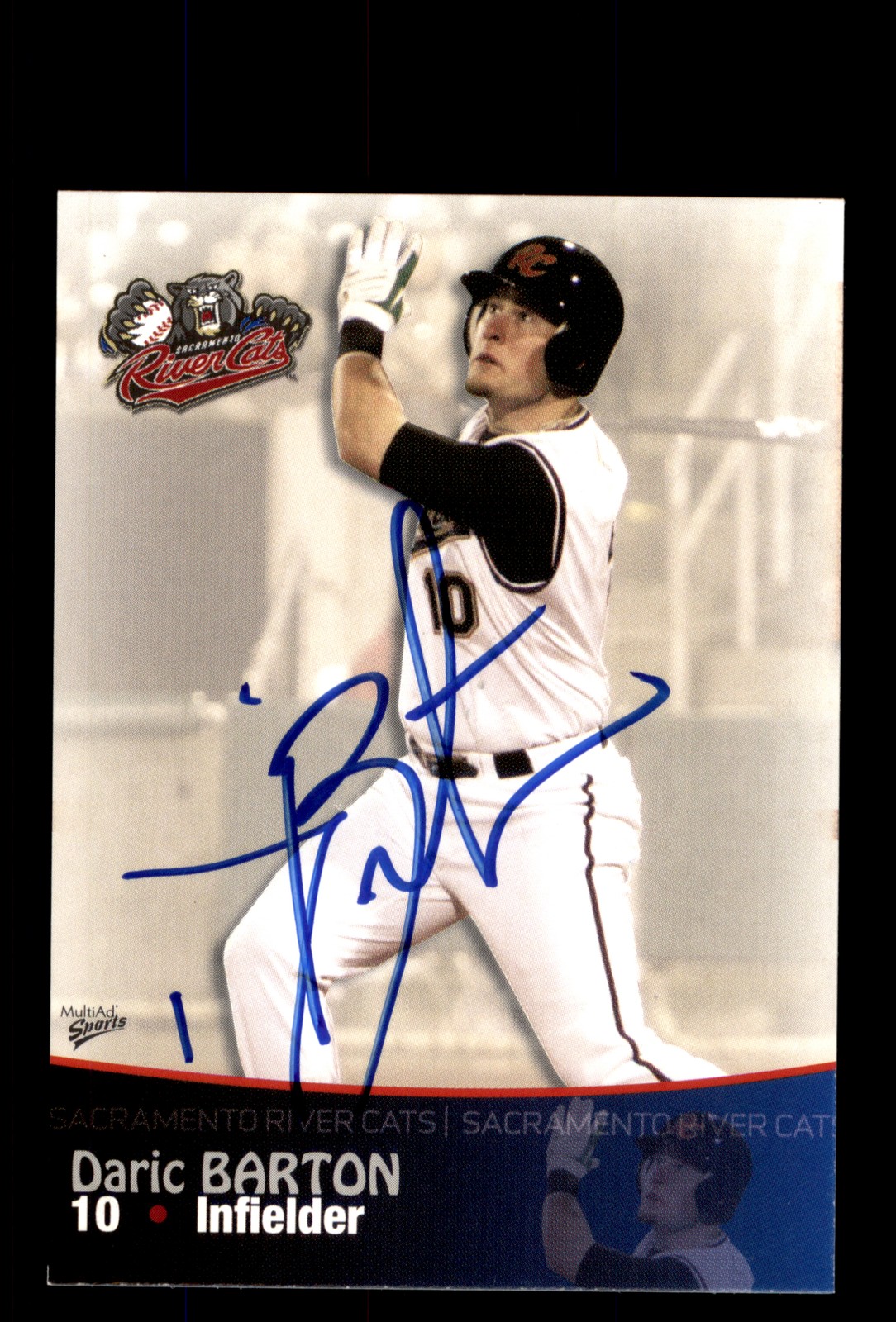 Signed Baseball Card Auto 2009 MultiAd Sacramento River Cats #3 Daric Barton