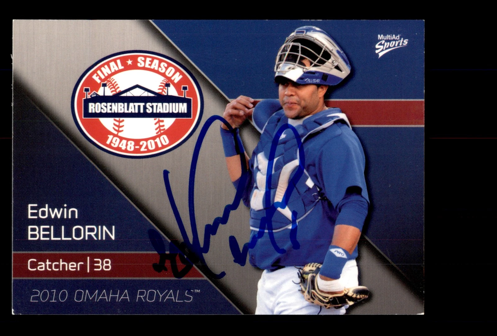 Signed Baseball Card Auto 2010 MultiAd Omaha Royals #3 Edwin Bellorin