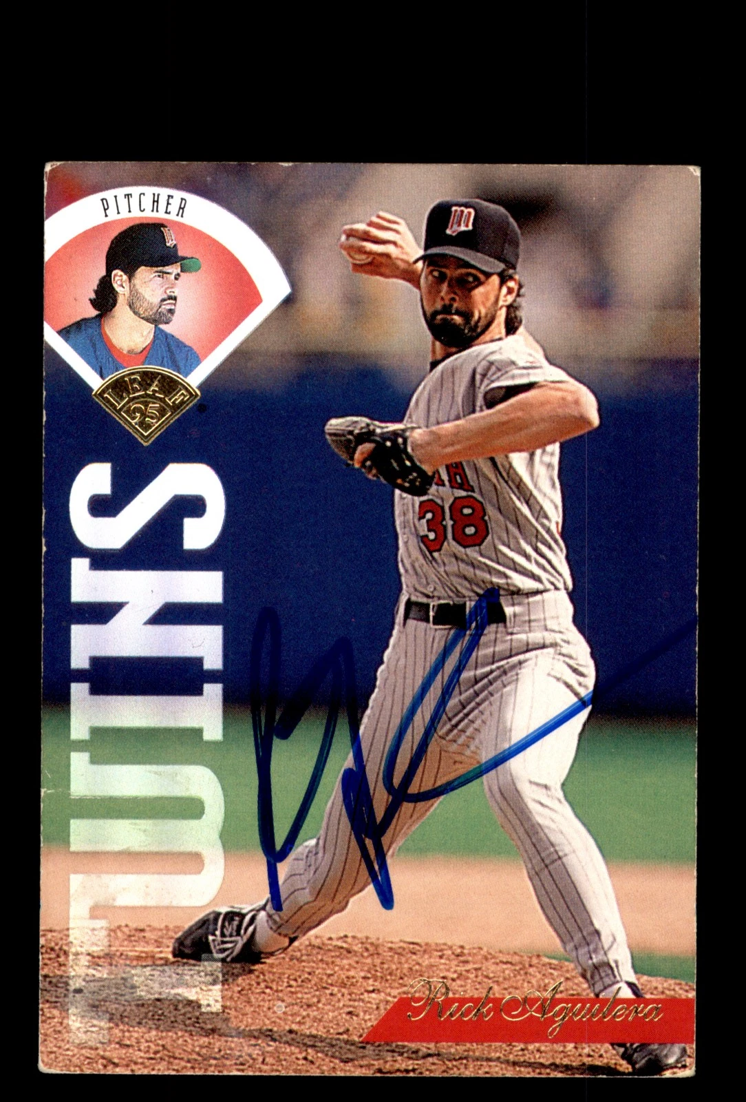 Signed Baseball Card Auto 1995 Leaf #66 Rick Aguilera Minnesota Twins