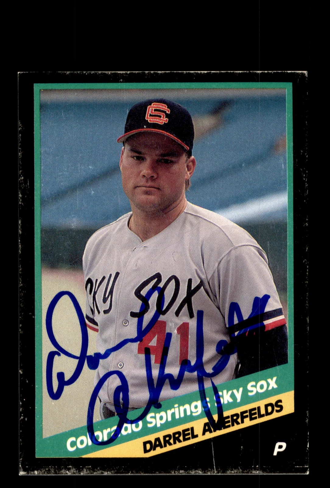 Signed Baseball Card Auto 1988 CMC Colorado Springs Sky Sox #1 Darrel Akerfelds