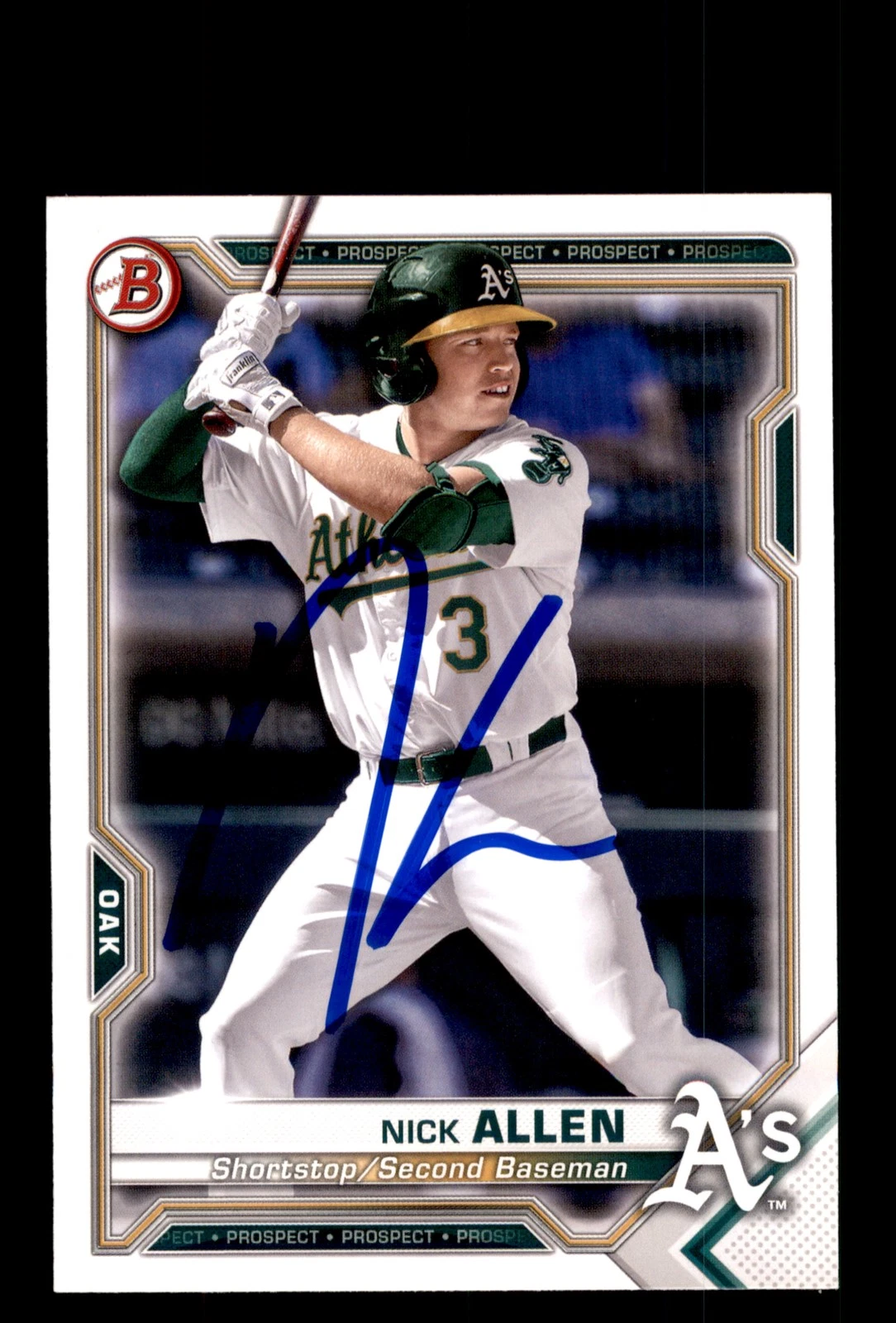 Signed Baseball Card Auto 2021 Bowman #BP-147 Nick Allen Oakland Athletics