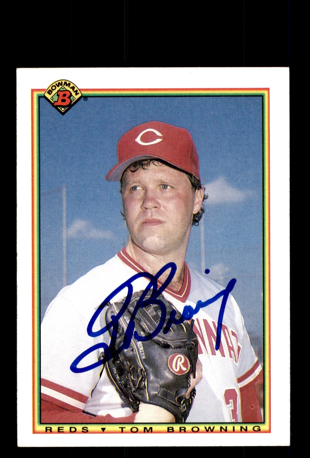 Signed Baseball Card Auto 1990 Bowman #43 Tom Browning Cincinnati Reds