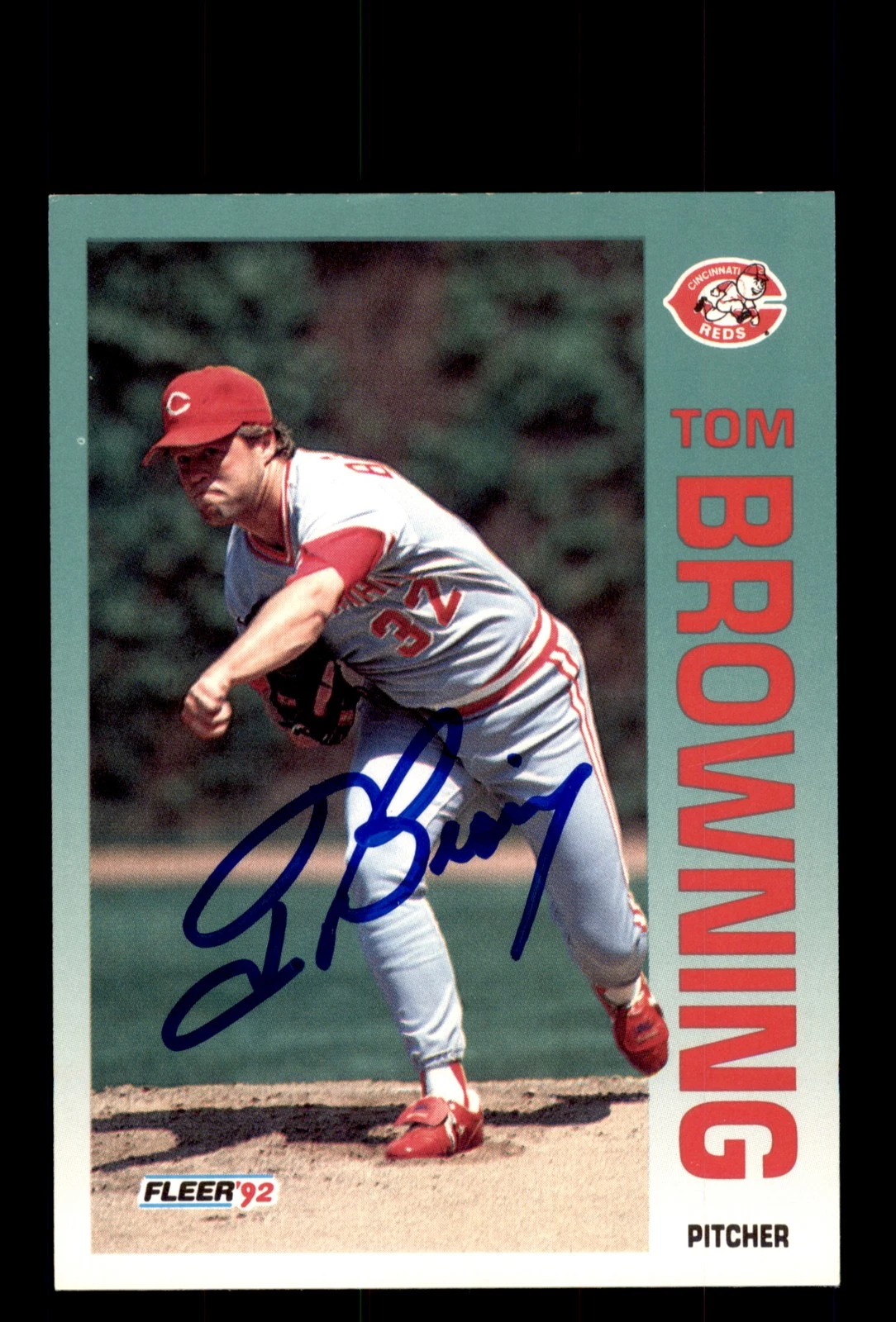 Signed Baseball Card Auto 1992 Fleer #401 Tom Browning Cincinnati Reds