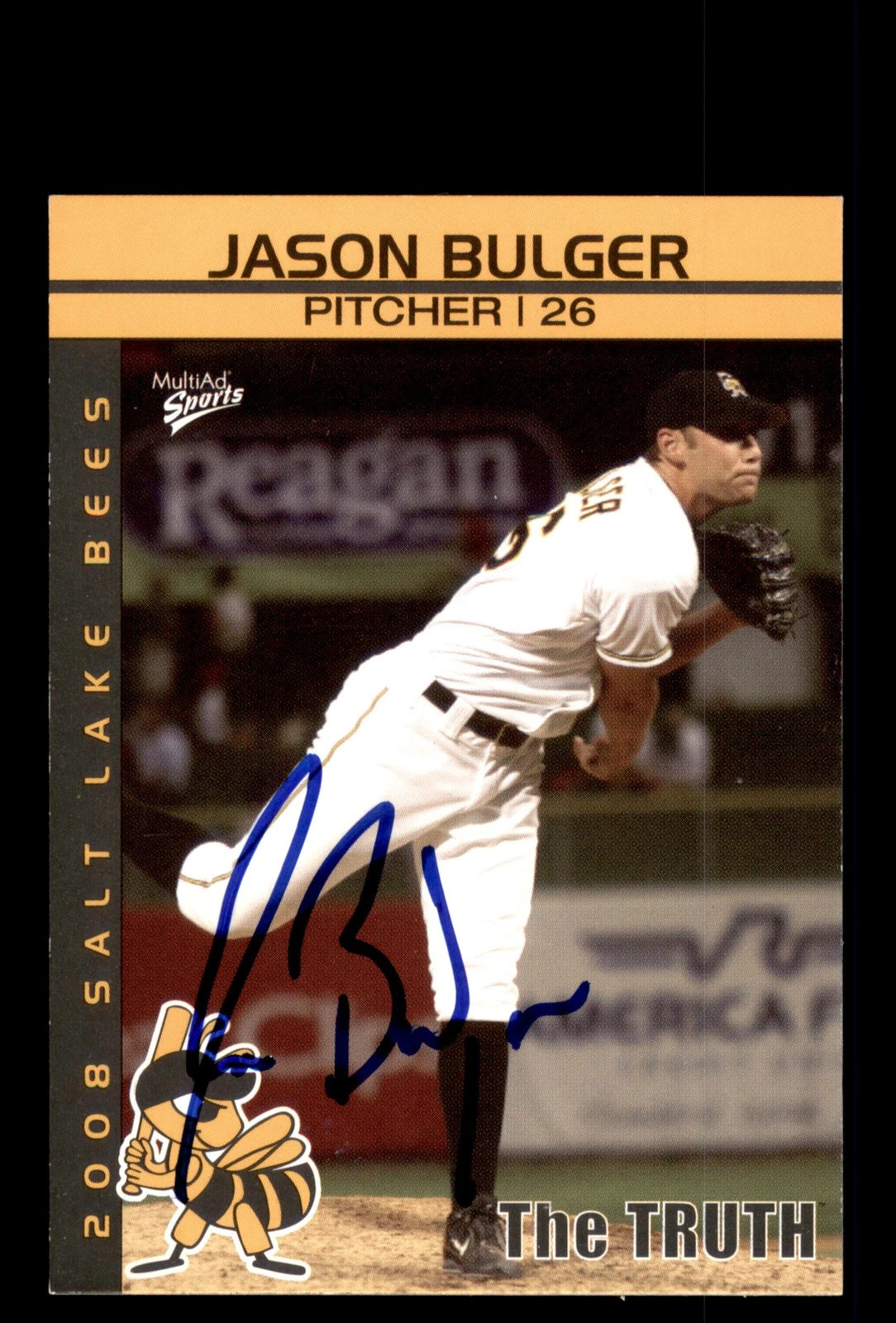 Signed Baseball Card Auto 2008 MultiAd Jason Bulger Salt Lake Bees