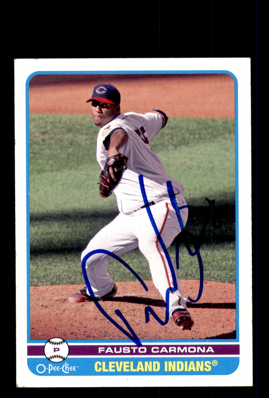 Signed Baseball Card Auto 2009 O-Pee-Chee #86 Fausto Carmona Cleveland Indians