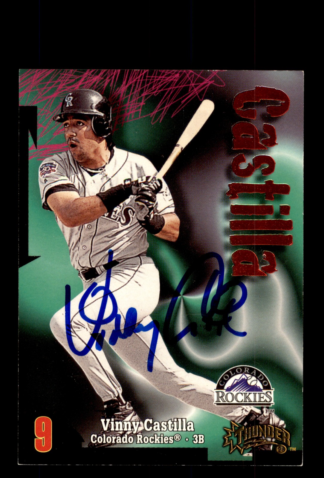 Signed Baseball Card Auto 1998 SkyBox Circa Thunder #188 Vinny Castilla Rockies