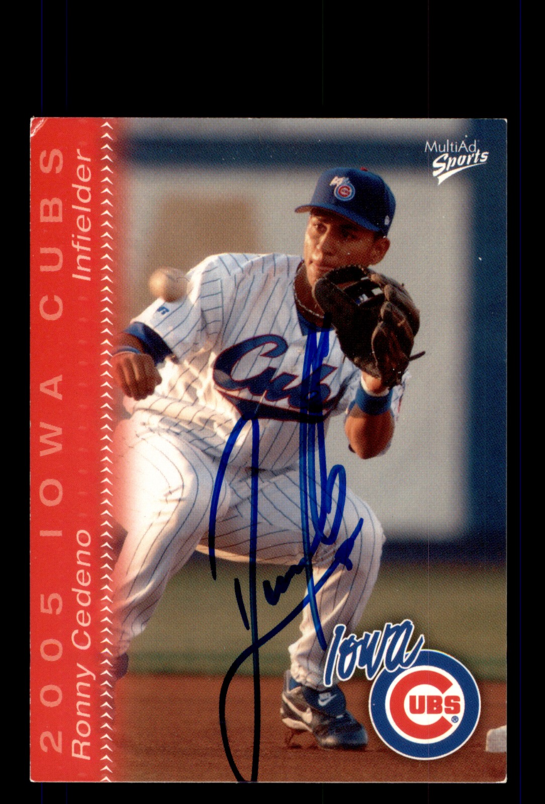 Signed Baseball Card Auto 2005 MultiAd Iowa Cubs #2 Ronny Cedeno Iowa Cubs