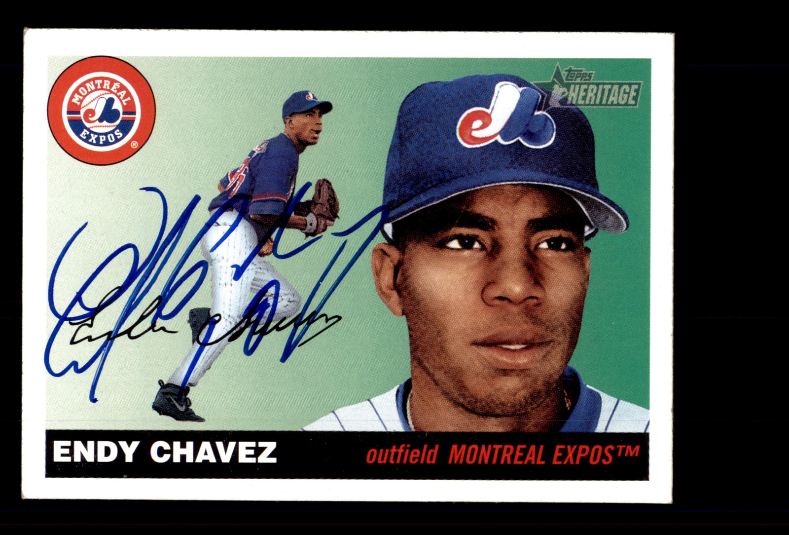 Signed Baseball Card Auto 2004 Topps Heritage #15 Endy Chavez Montreal Expos