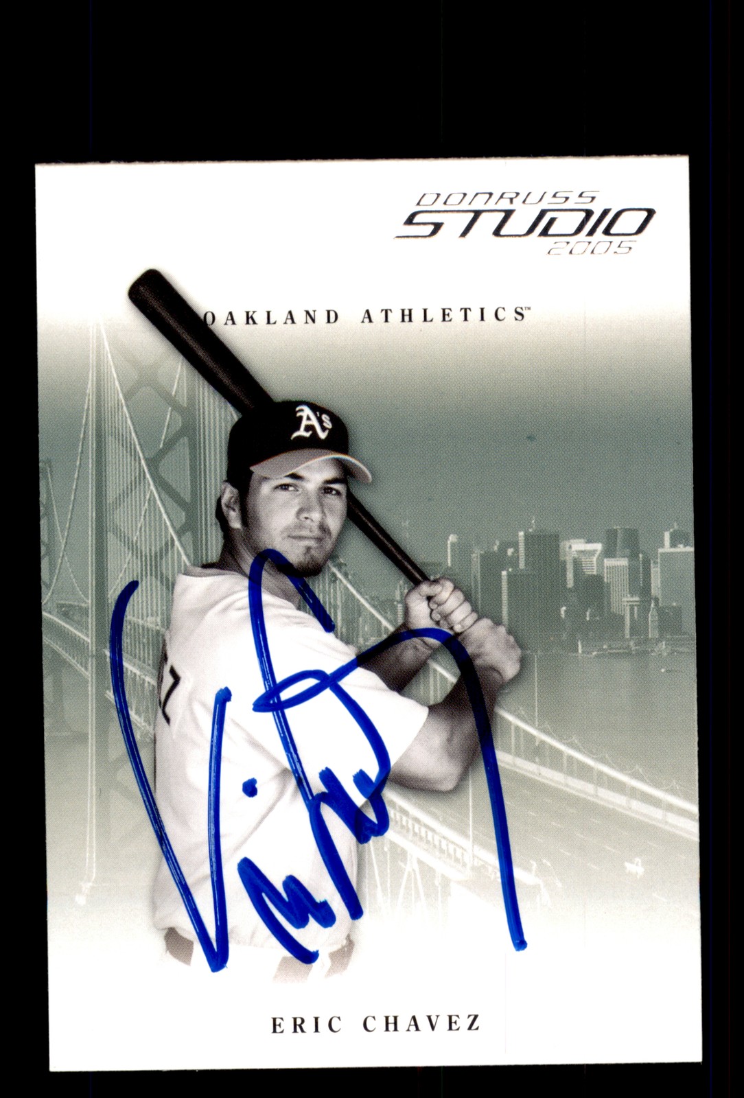 Signed Baseball Card Auto 2005 Donruss Studio #203 Eric Chavez Oakland Athletics