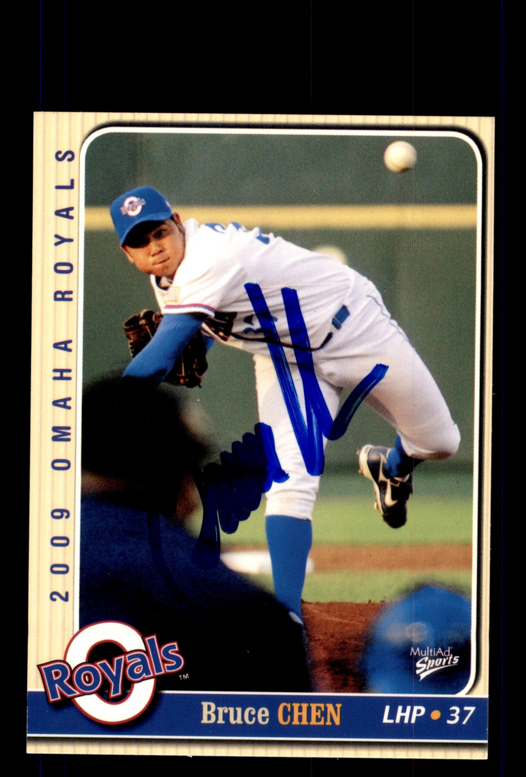 Signed Baseball Card Auto 2009 MultiAd Omaha Royals #5 Bruce Chen