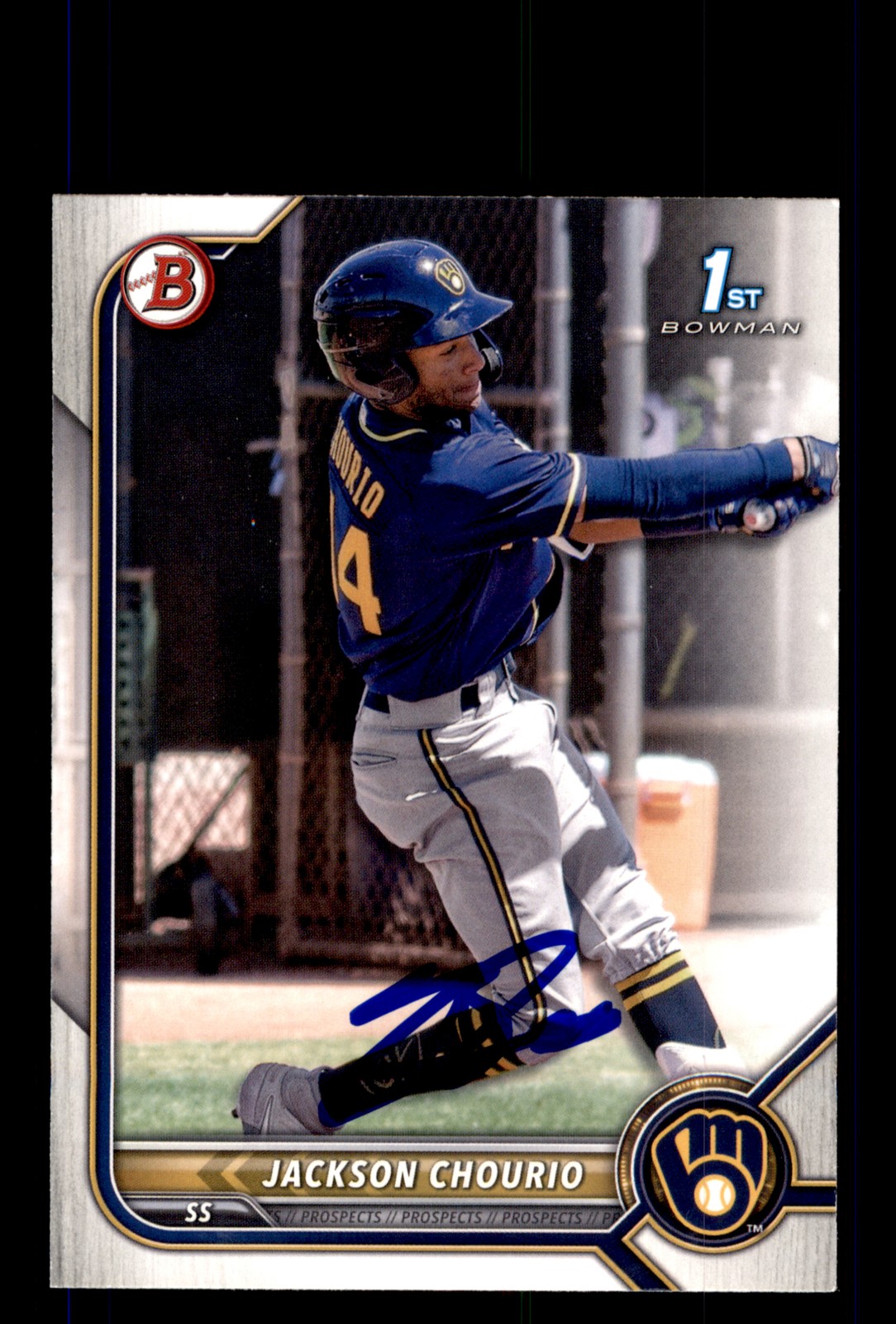 Signed Baseball Card Auto 2022 Bowman #BP-79 Jackson Chourio Milwaukee Brewers
