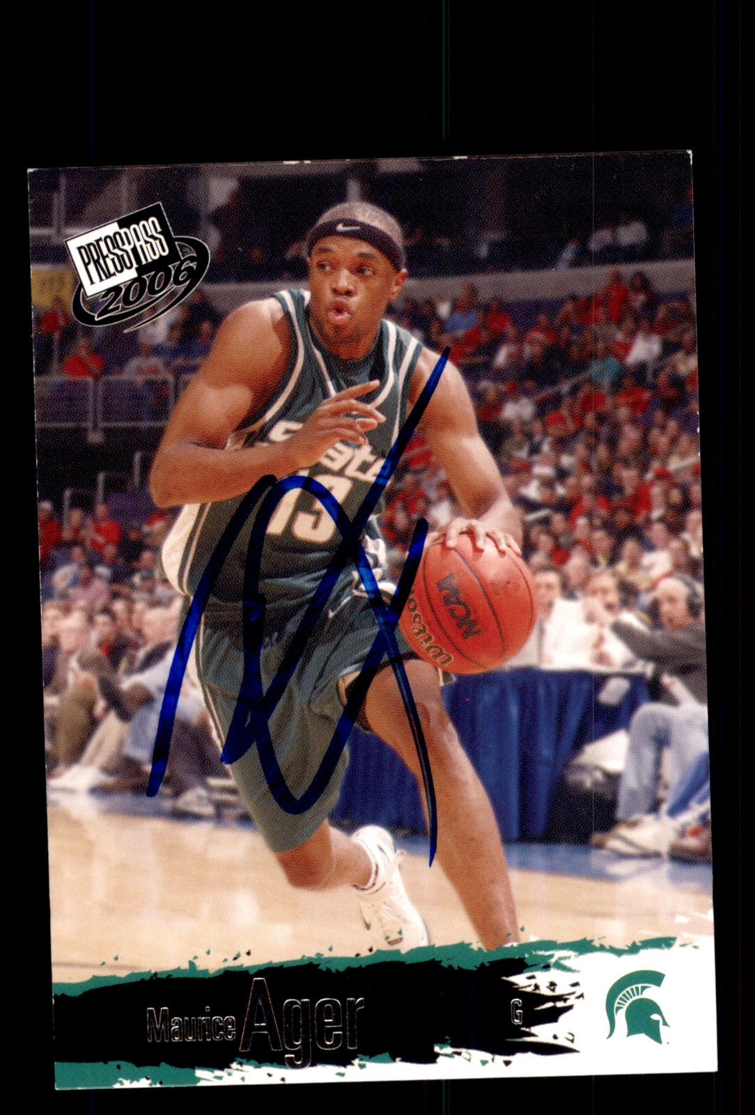 Signed Basketball Card Auto 2006 Press Pass #1 Maurice Ager Michigan State