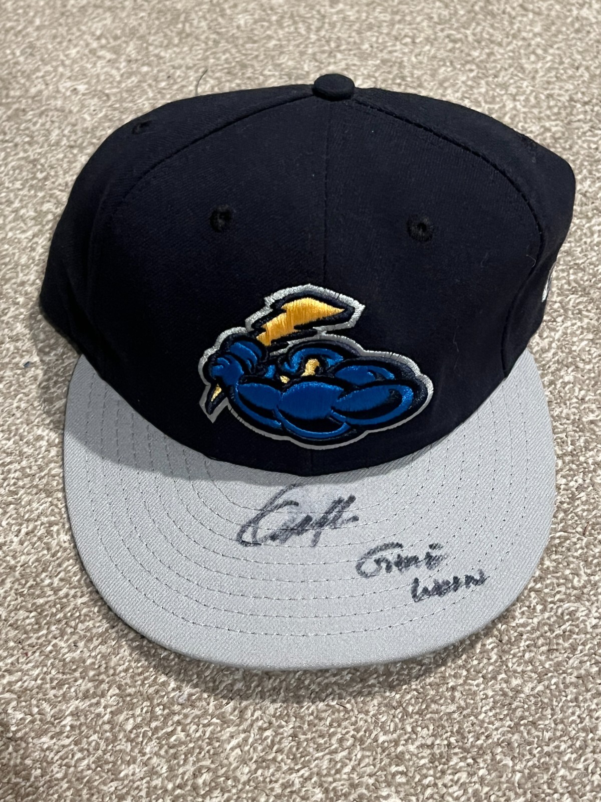 ORLANDO MERCADO SIGNED GAME USED BASEBALL HAT AUTO MILB TRENTON THUNDER YANKEES