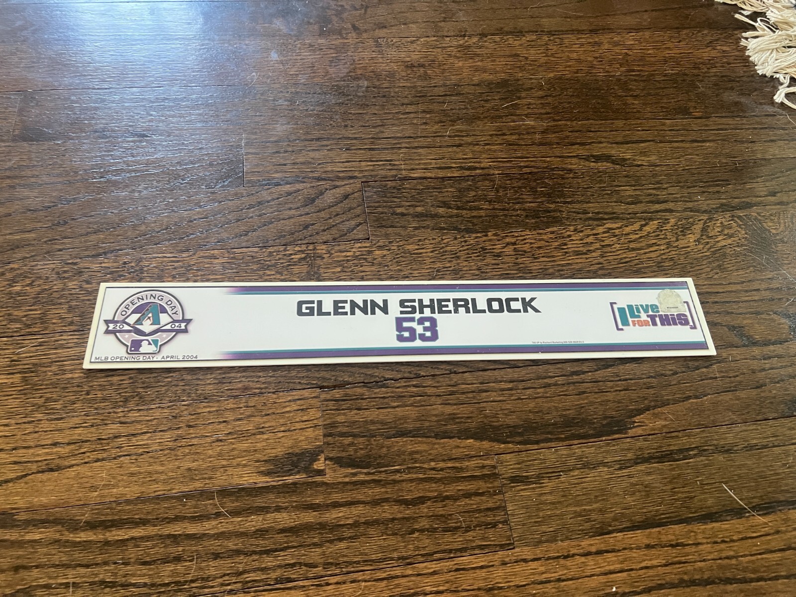 ARIZONA DIAMONDBACKS GAME USED BASEBALL LOCKER ROOM NAMEPLATE GLENN SHERLOCK