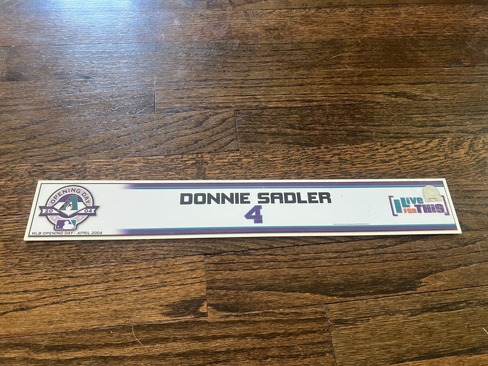 ARIZONA DIAMONDBACKS GAME USED BASEBALL LOCKER ROOM NAMEPLATE DONNIE SADLER