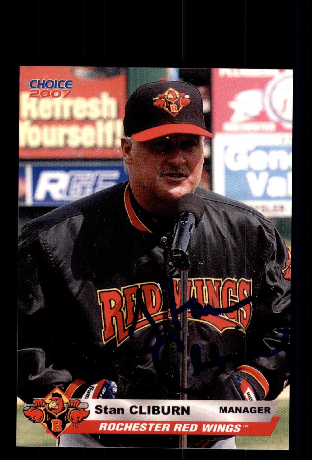 Signed Baseball Card Auto Stan Cliburn 2007 Choice Rochester Red Wings #6