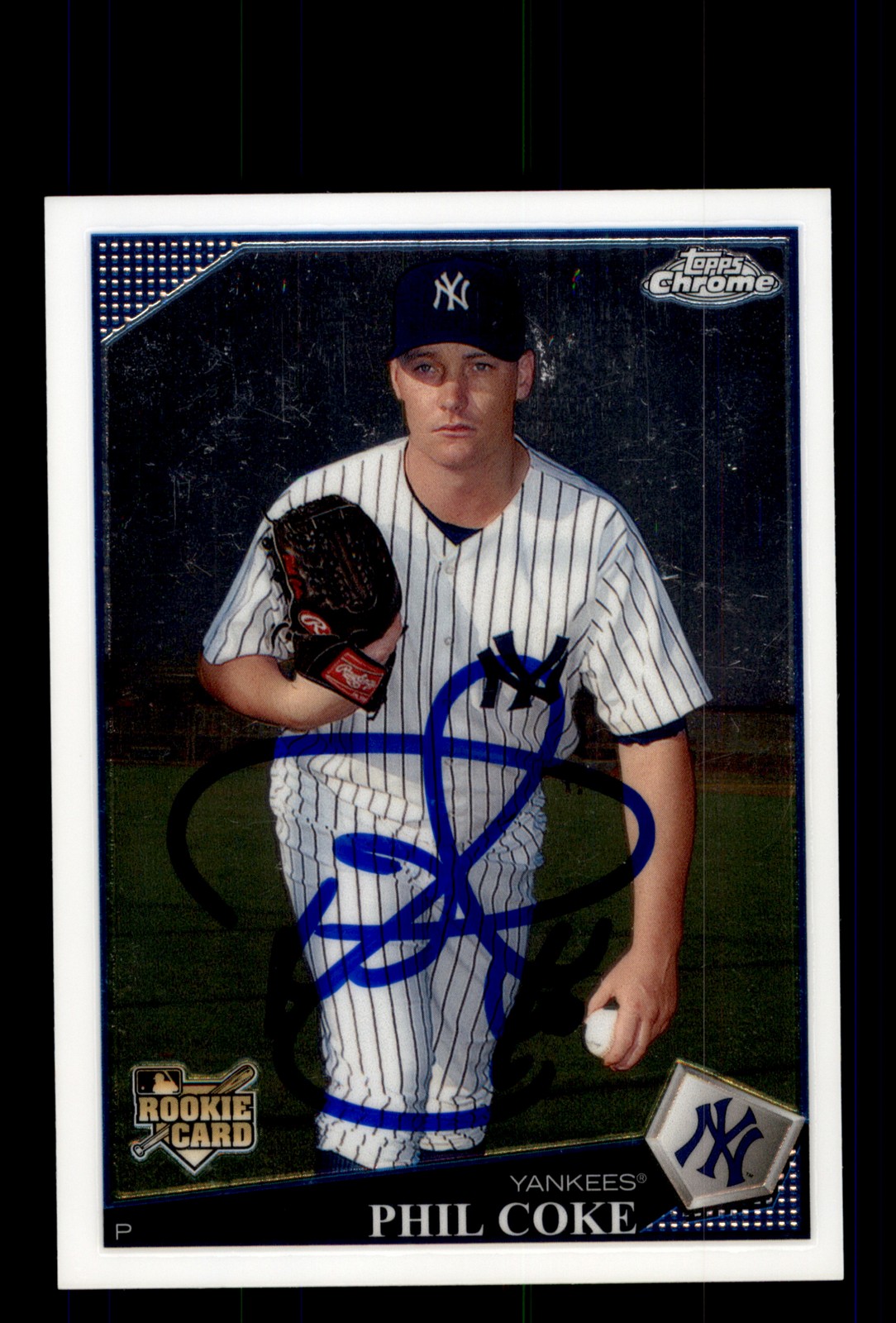Signed Baseball Card Auto Phil Coke 2009 Topps Chrome #180 New York Yankees