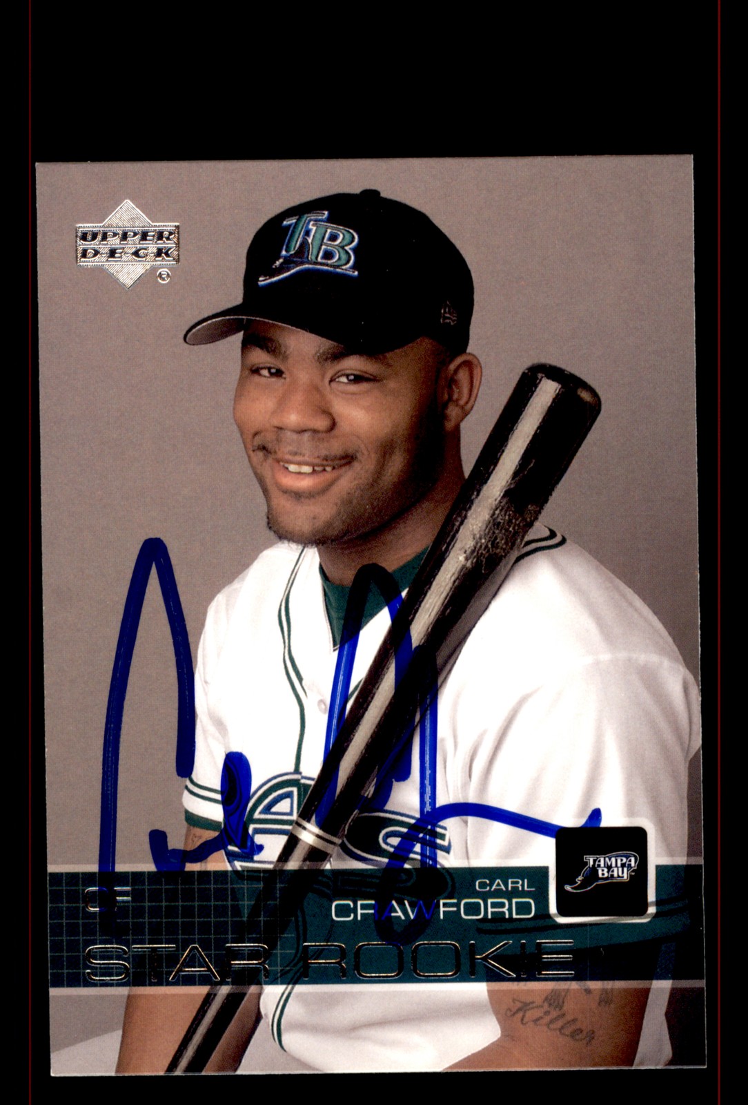 Signed Baseball Card Auto Carl Crawford 2003 Upper Deck #30 Tampa Bay Devil Rays