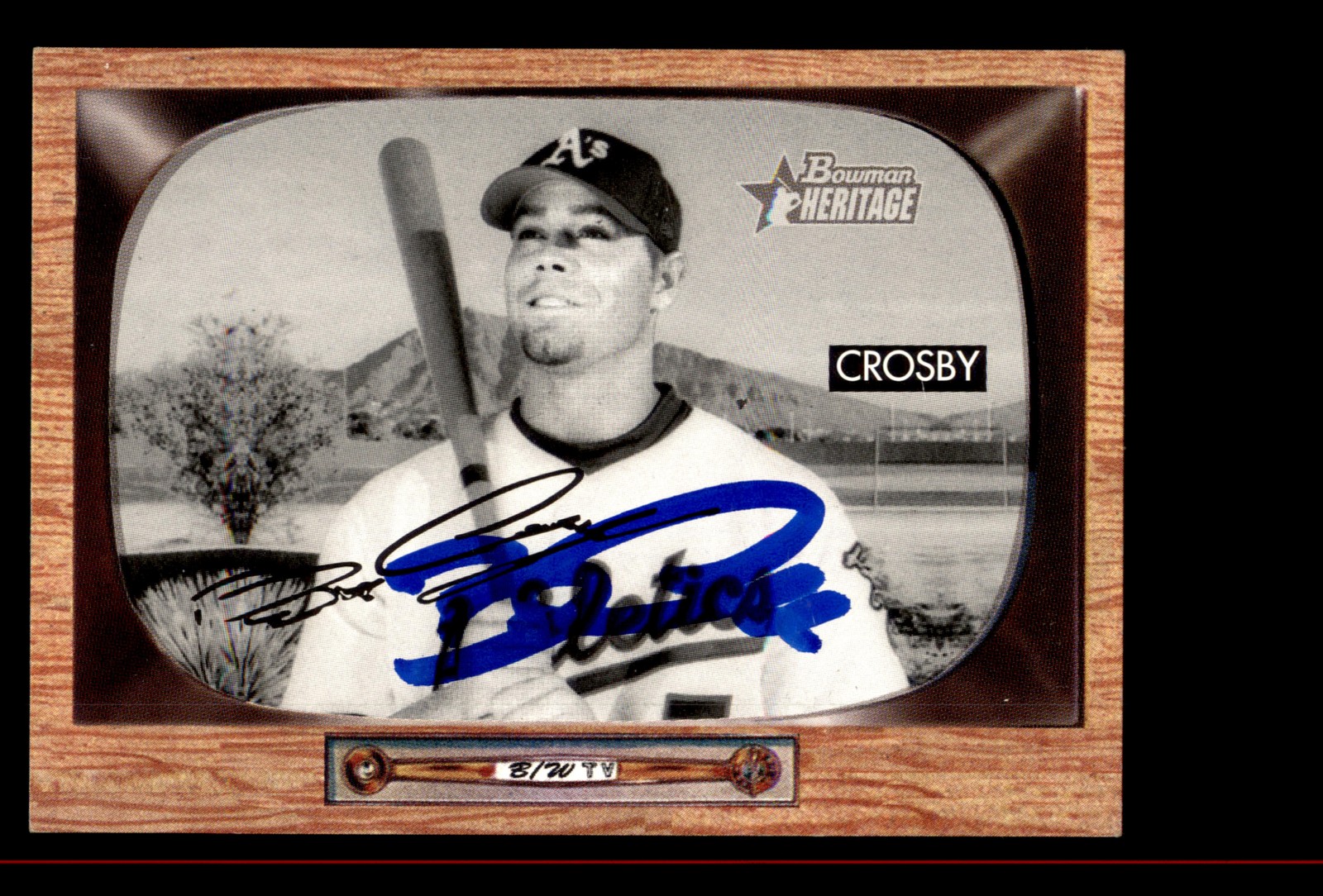Signed Baseball Card Auto Bobby Crosby 2004 Bowman Heritage #6 Black & White