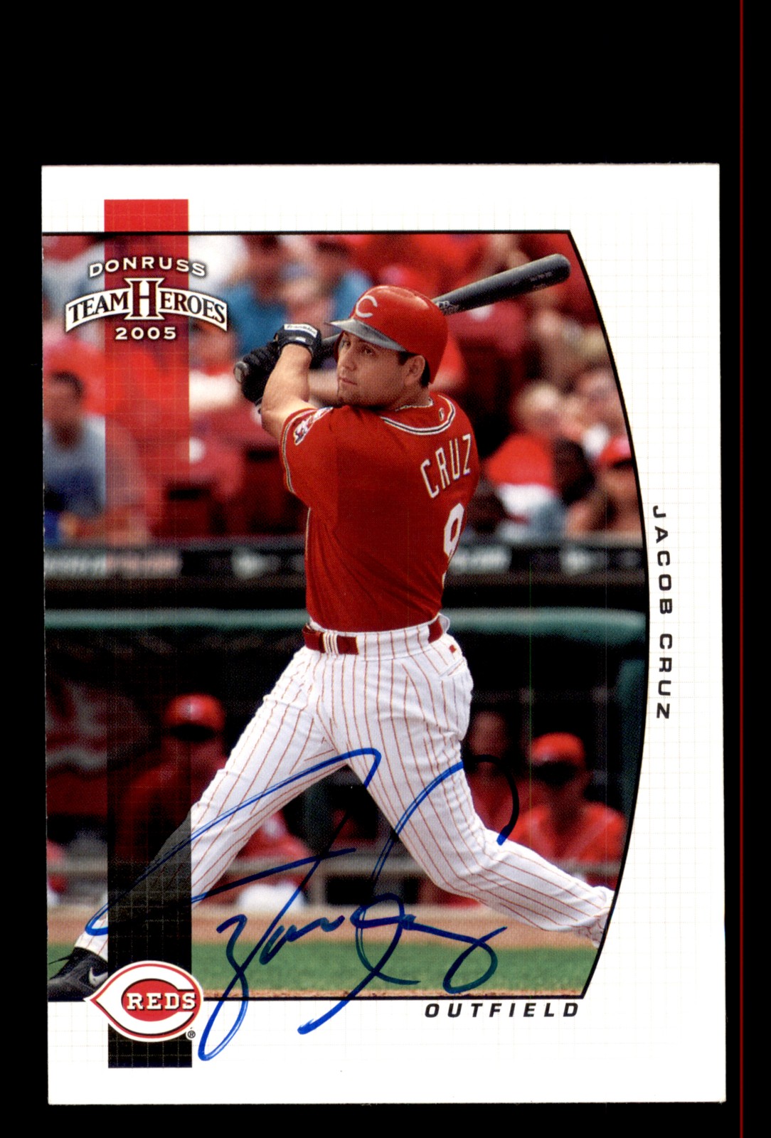 Signed Baseball Card Auto Jacob Cruz 2005 Donruss Team Heroes #90 Reds