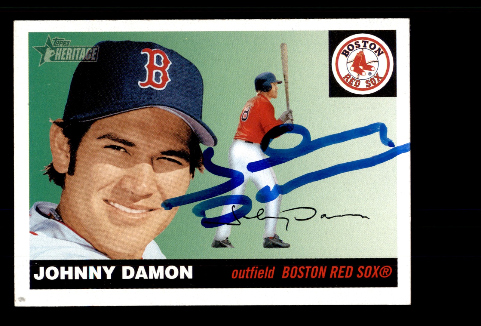 Signed Baseball Card Auto Johnny Damon 2004 Topps Heritage #59 Boston Red Sox