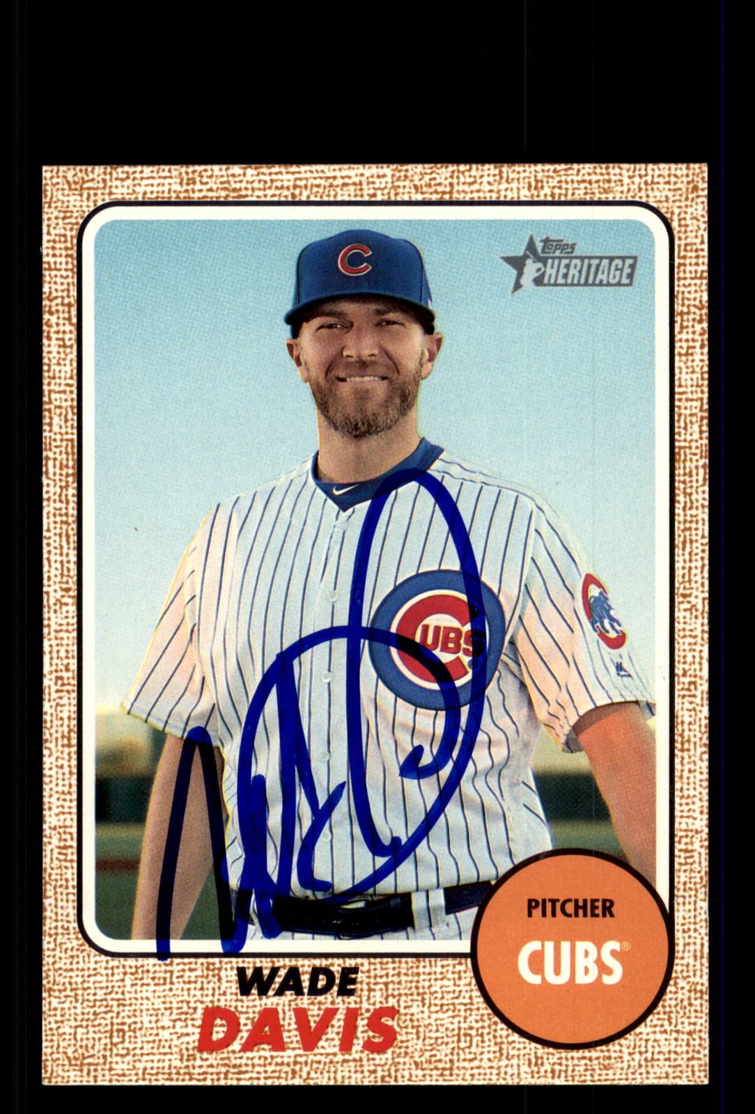 Signed Baseball Card Auto Wade Davis 2017 Topps Heritage #618 Chicago Cubs
