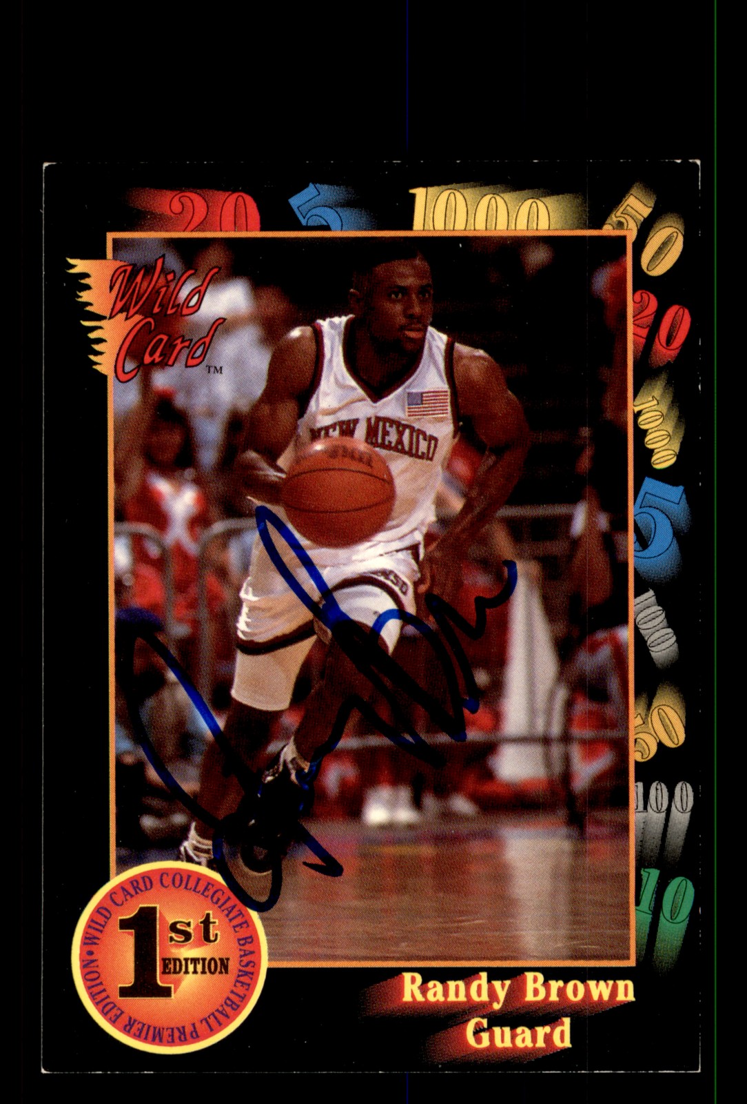 Signed Basketball Card Auto Randy Brown 1991-92 Wild Card #38 New Mexico State