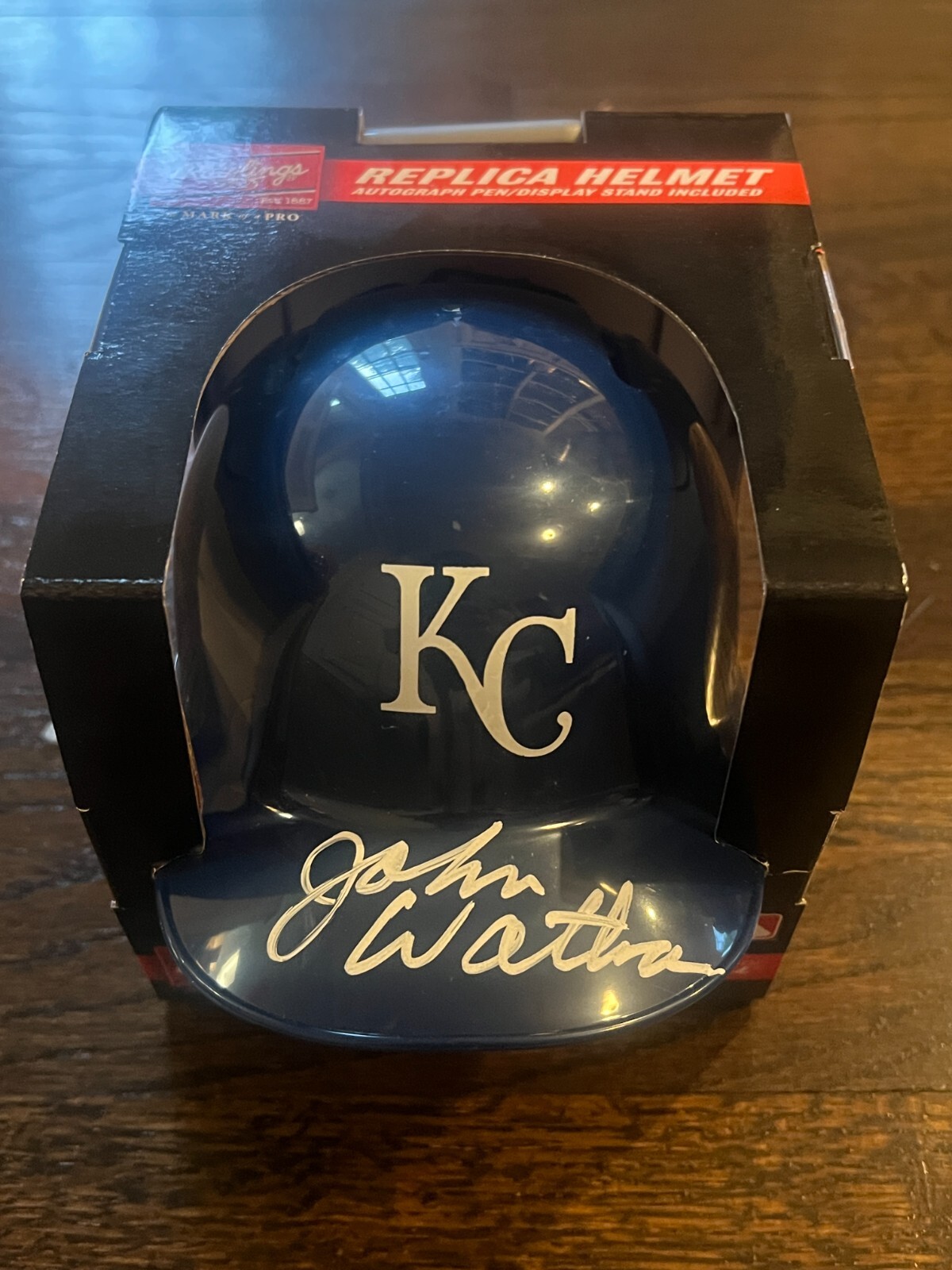 JOHN WATHAN SIGNED MINI BASEBALL BATTING HELMET KANSAS CITY ROYALS BAS COA