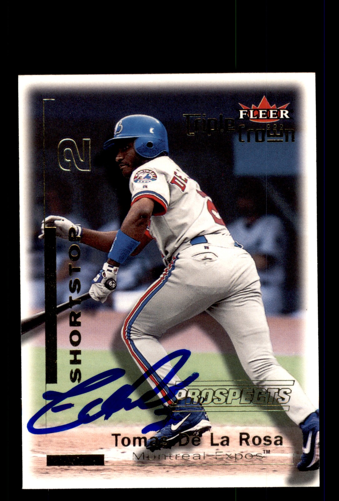 Signed Baseball Card Auto Tomas De la Rosa 2001 Fleer Triple Crown #271 Expos