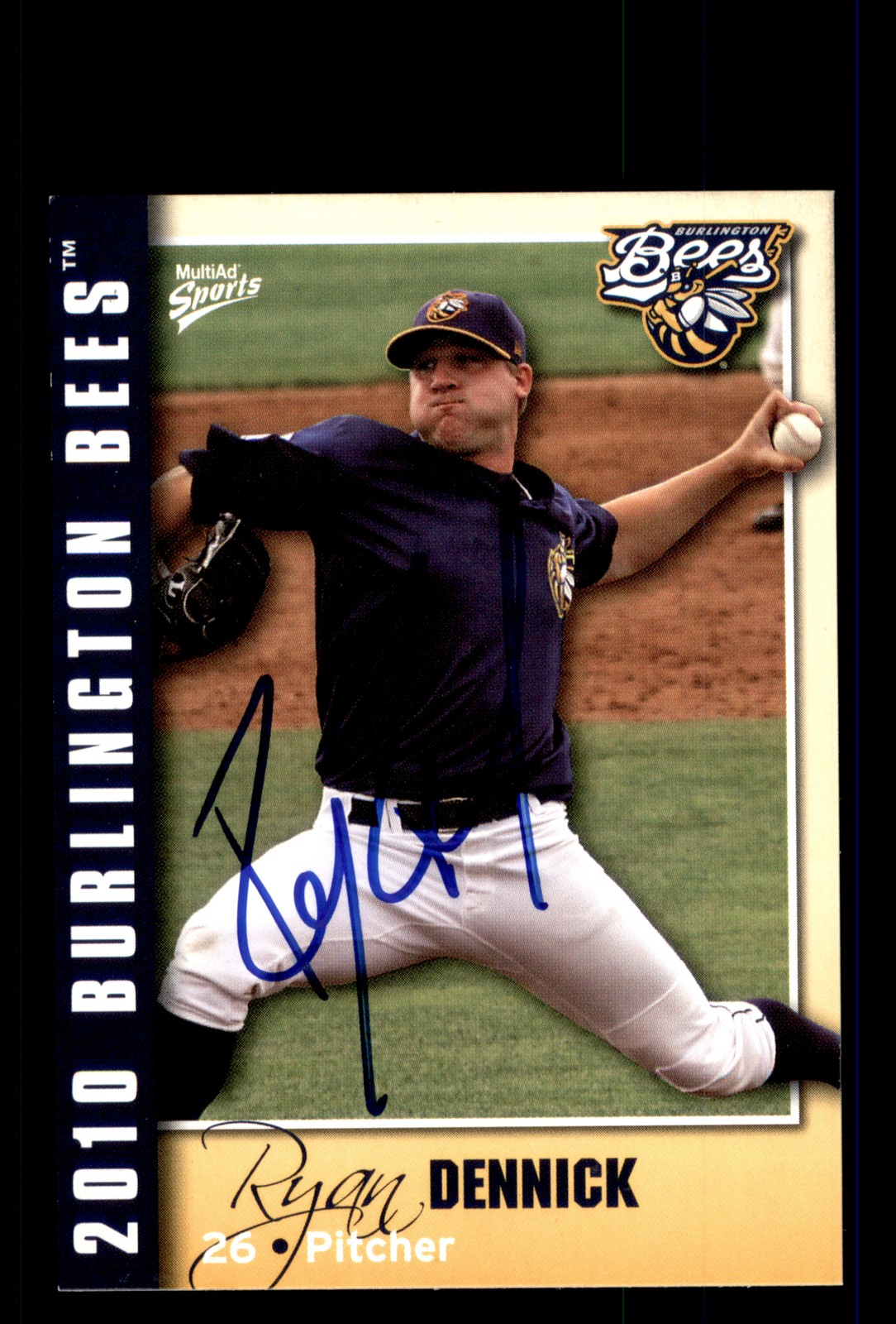 Signed Baseball Card Auto Ryan Dennick 2010 MultiAd Burlington Bees #11