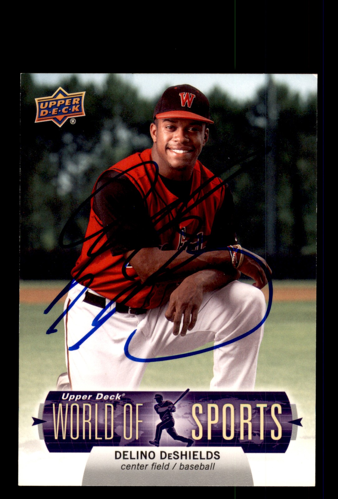 Signed Baseball Card Auto Delino DeShields 2011 Upper Deck World of Sports #4
