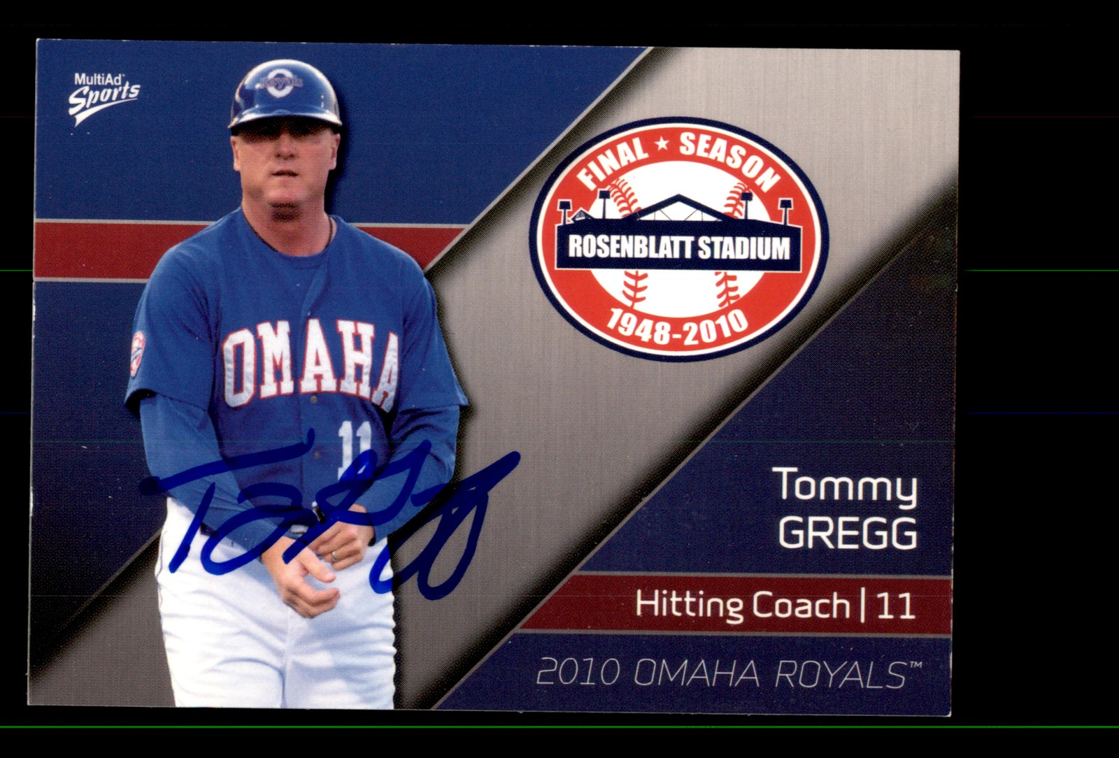 Signed Baseball Card Auto Tommy Gregg 2010 MultiAd Omaha Royals #28