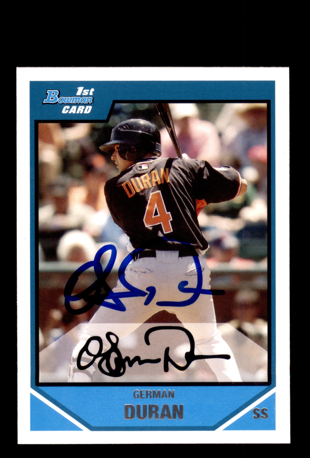 Signed Baseball Card Auto German Duran 2007 Bowman #BDPP88 Texas Rangers