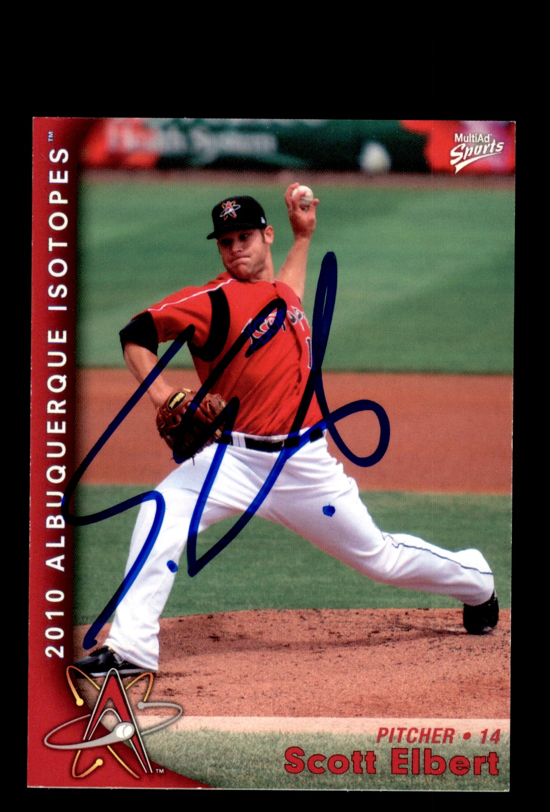 Signed Baseball Card Auto Scott Elbert 2010 MultiAd Albuquerque Isotopes
