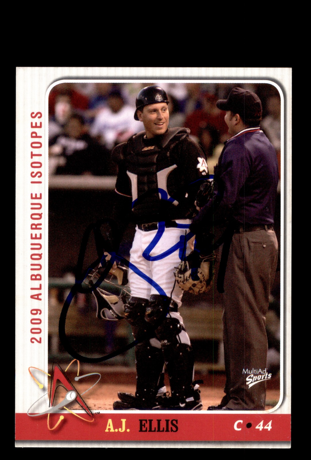 Signed Baseball Card Auto A.J. Ellis 2009 MultiAd Albuquerque Isotopes