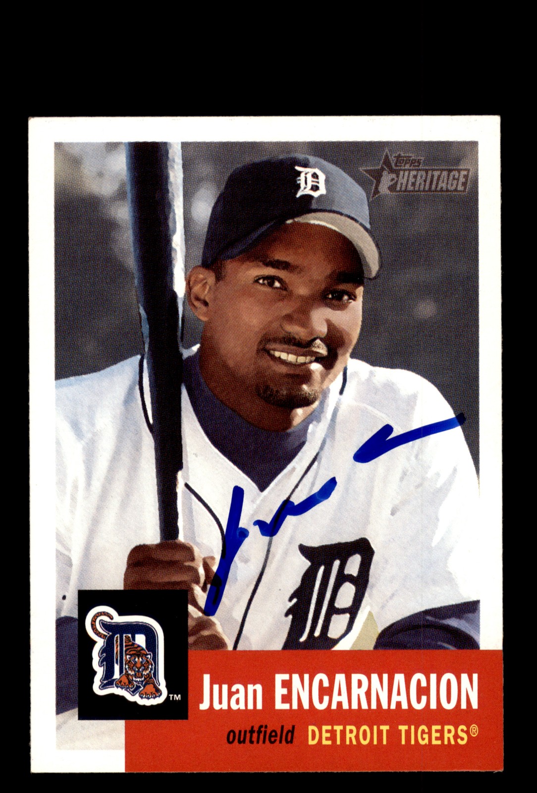 Signed Baseball Card Auto Juan Encarnacion 2002 Topps Heritage #252 Tigers