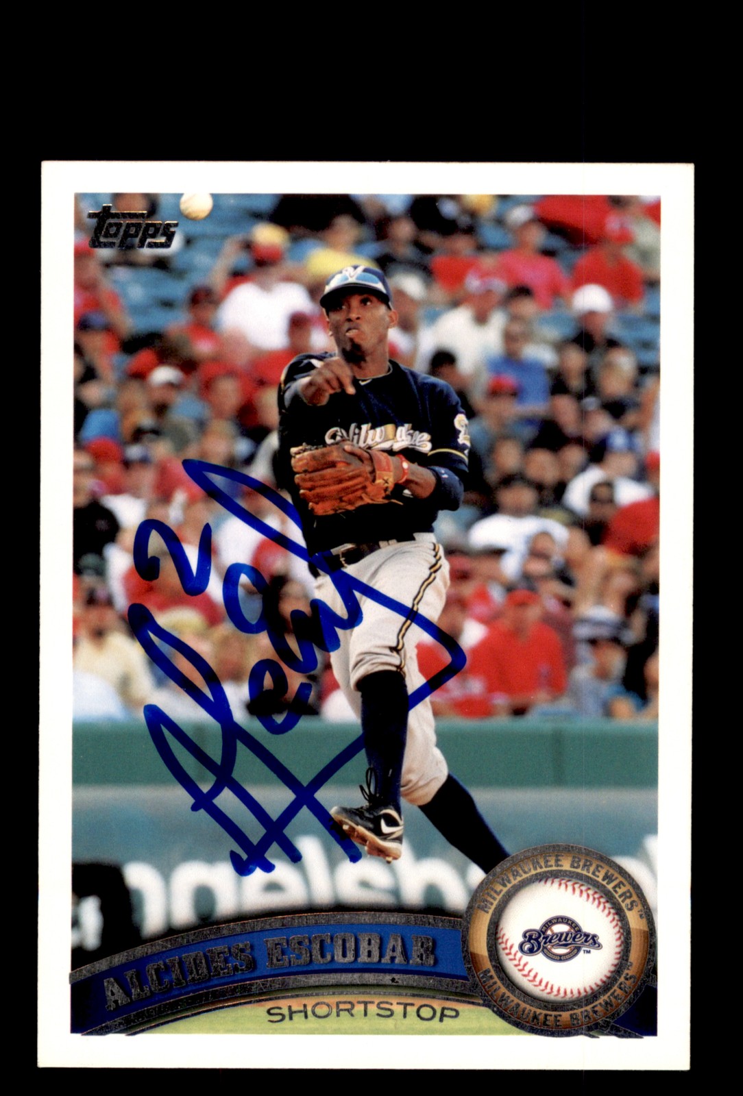 Signed Baseball Card Auto Alcides Escobar 2011 Topps #251 Milwaukee Brewers