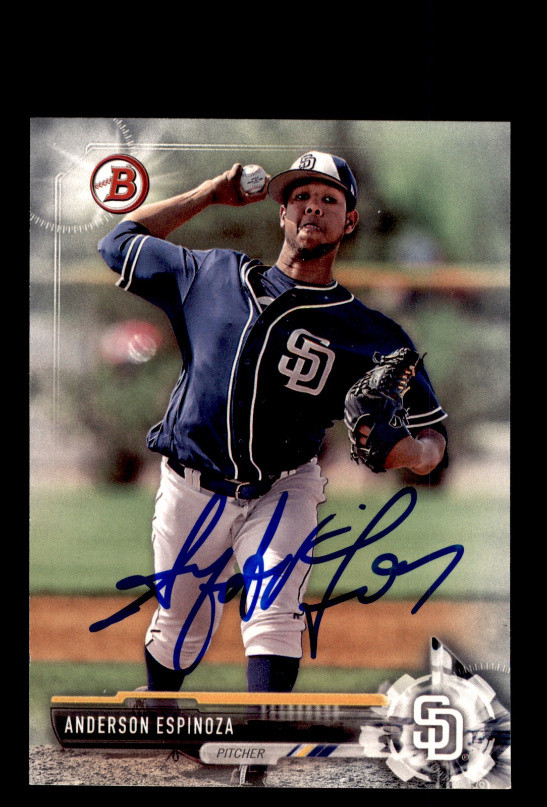 Signed Baseball Card Auto Anderson Espinoza 2017 Bowman #BD-70 Padres