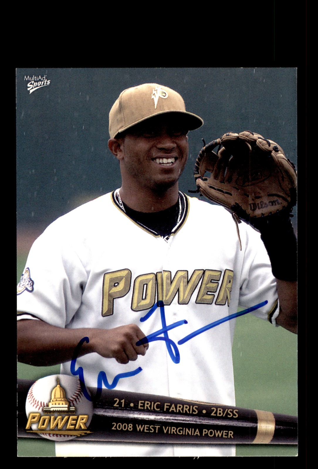 Signed Baseball Card Auto Eric Farris 2008 MultiAd West Virginia Power