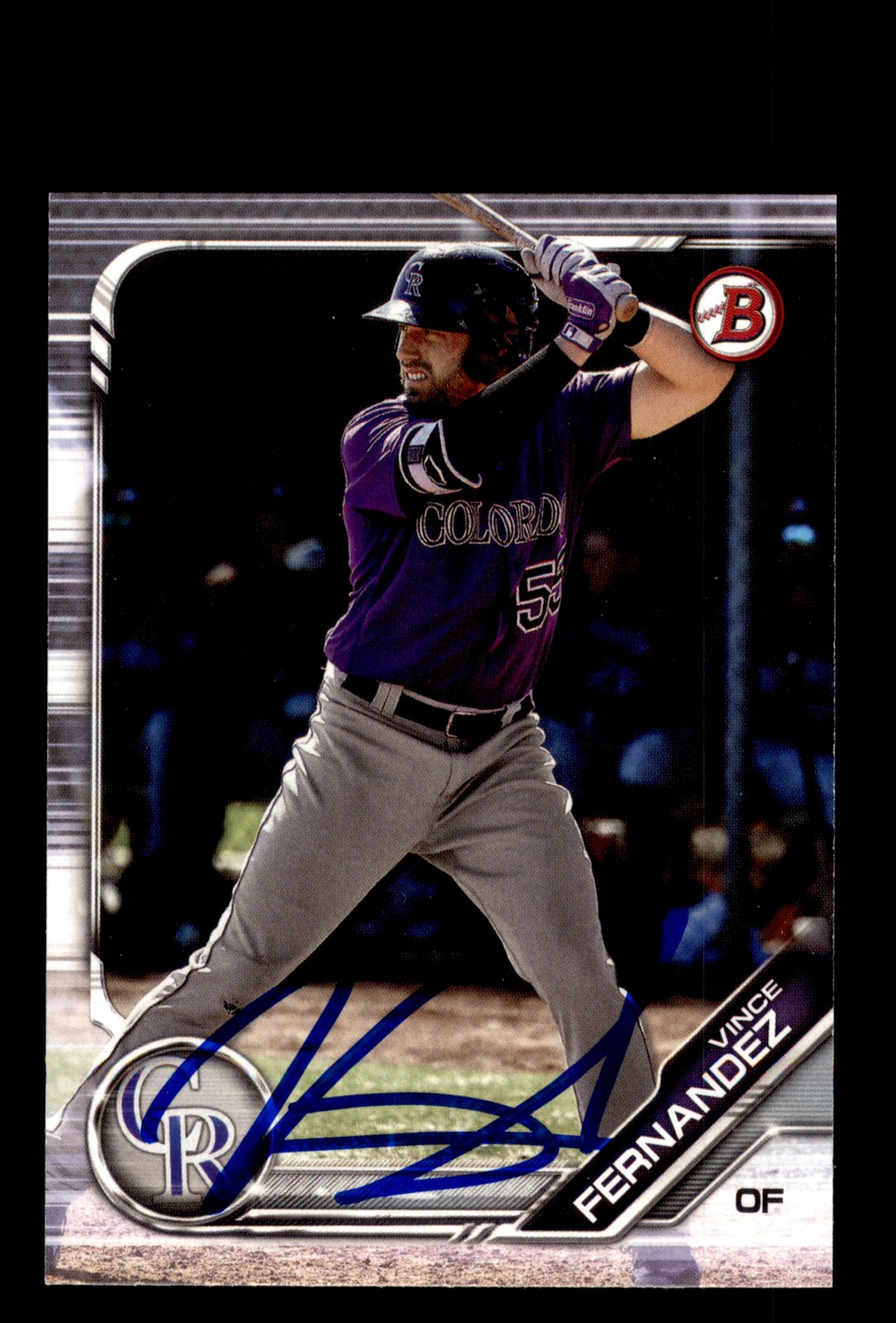 Signed Baseball Card Auto Vince Fernandez 2019 Bowman #BD-137 Rockies