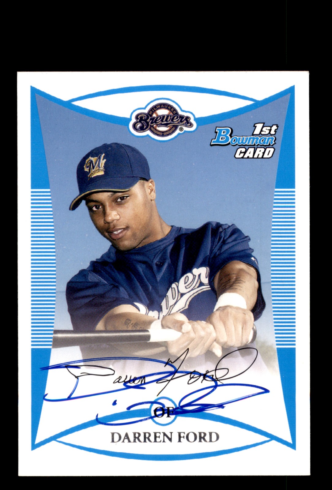Signed Baseball Card Auto Darren Ford 2008 Bowman #BP3 Milwaukee Brewers