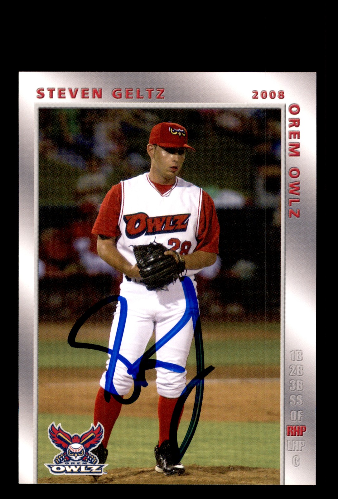 Signed Baseball Card Auto Steven Geltz 2008 Grandstand Orem Owlz #8 Orem Owlz