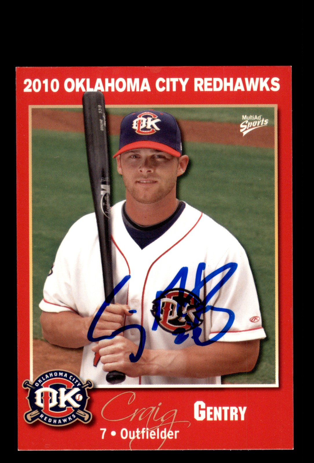 Signed Baseball Card Auto Craig Gentry 2010 MultiAd Oklahoma City RedHawks #9