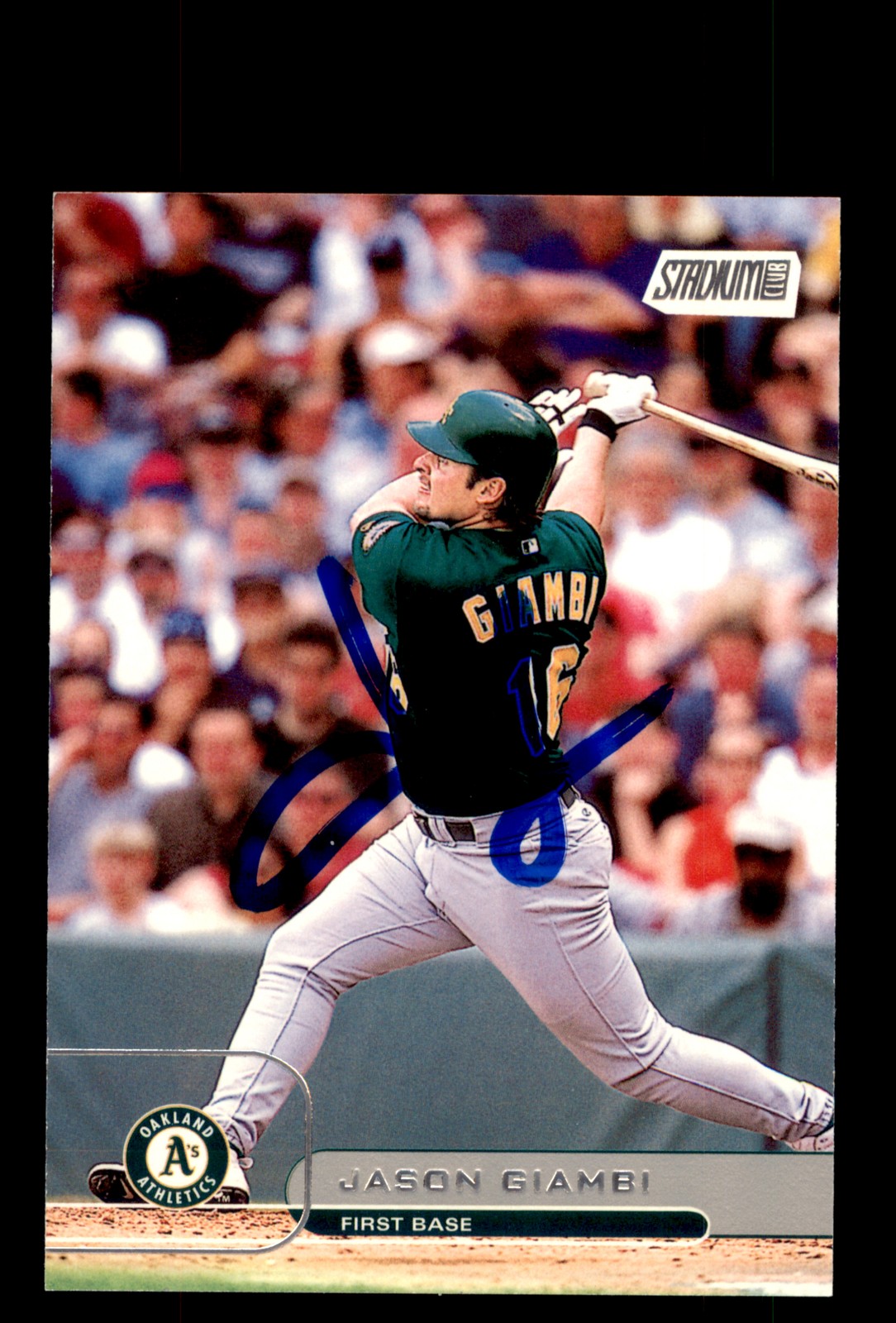 Signed Baseball Card Auto Jason Giambi 2002 Topps Stadium Club #69 A's