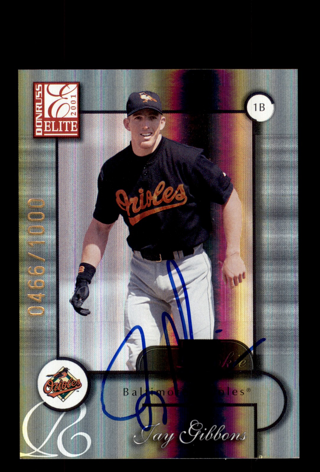 Signed Baseball Card Auto Jay Gibbons 2001 Donruss Elite #183 Baltimore Orioles