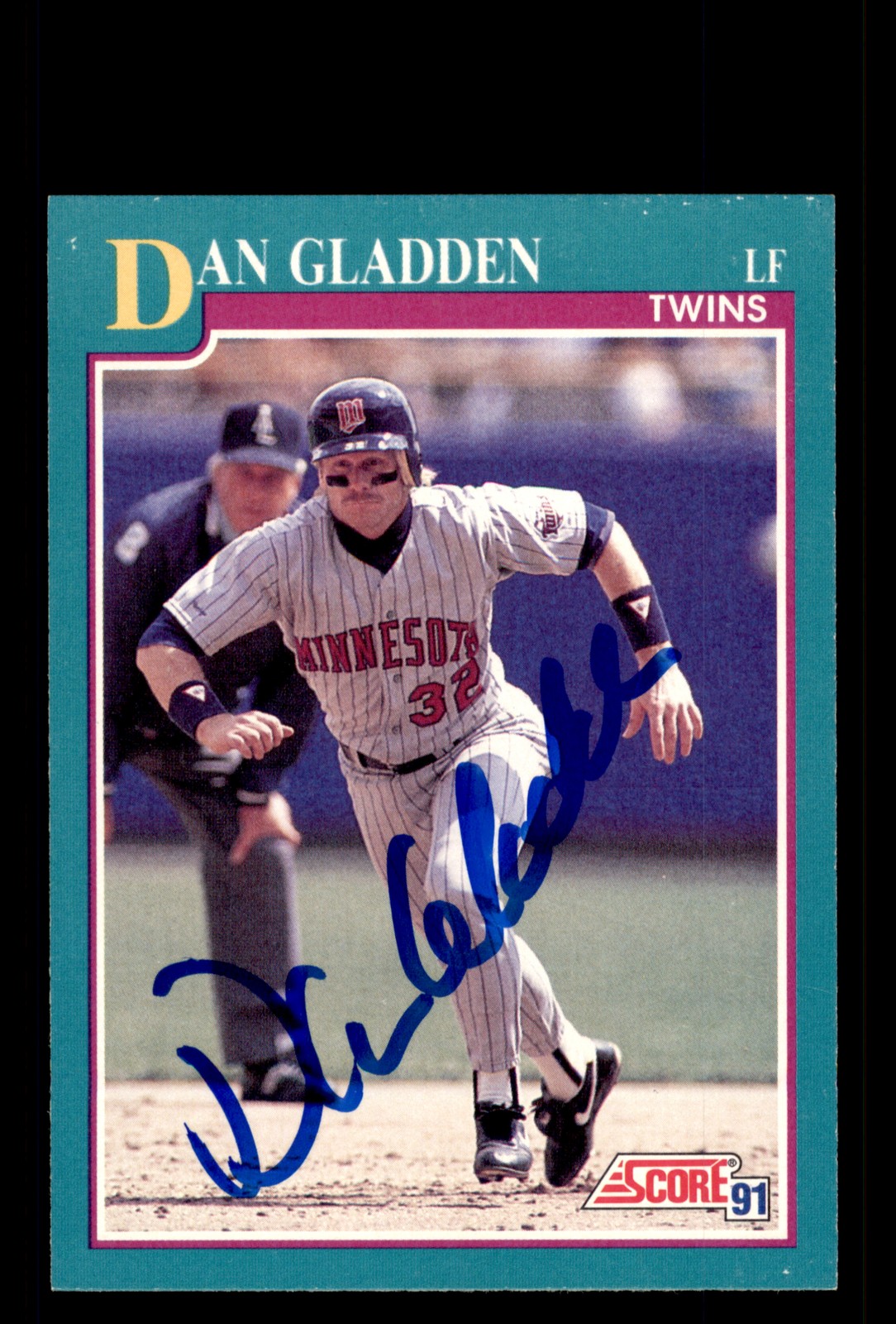 Signed Baseball Card Auto Dan Gladden 1991 Score #163 Minnesota Twins