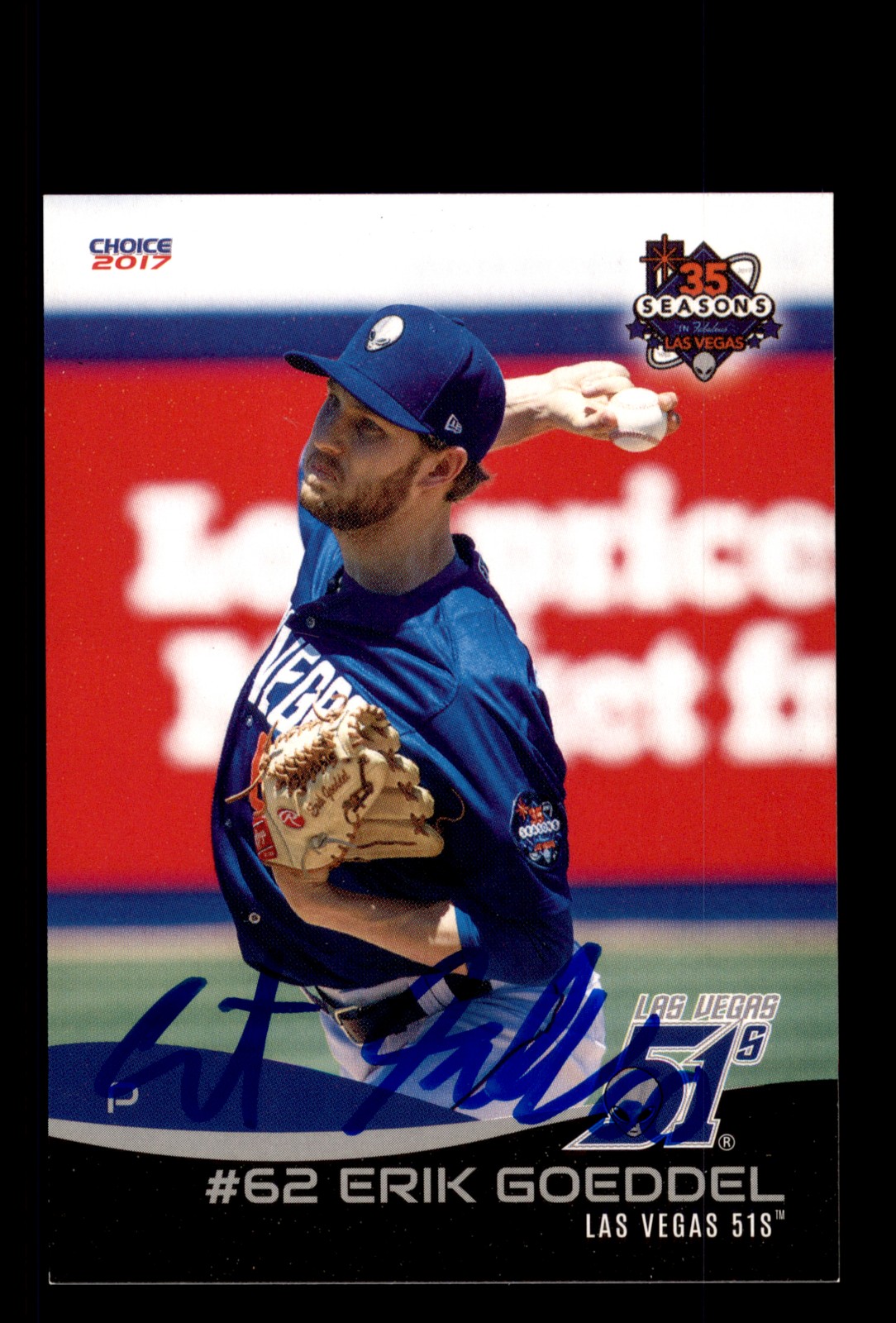 Signed Baseball Card Auto Erik Goeddel 2017 Choice Las Vegas 51s
