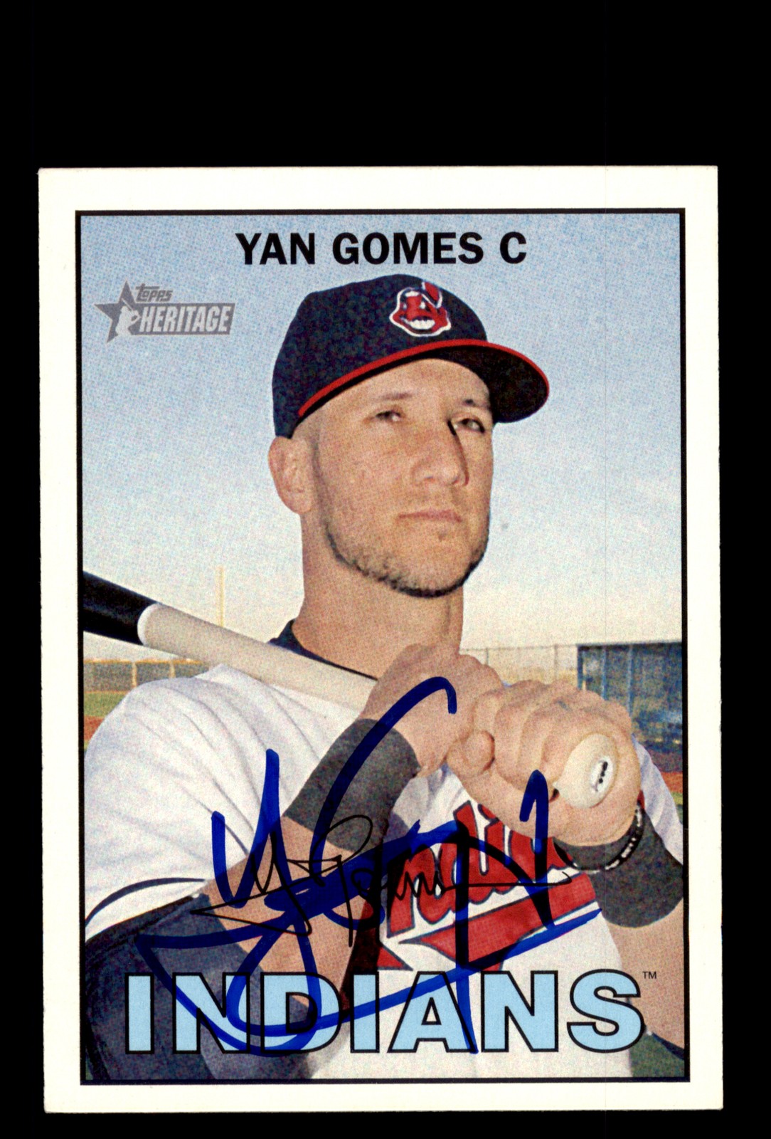 Signed Baseball Card Auto Yan Gomes 2016 Topps Heritage #15 Cleveland Indians
